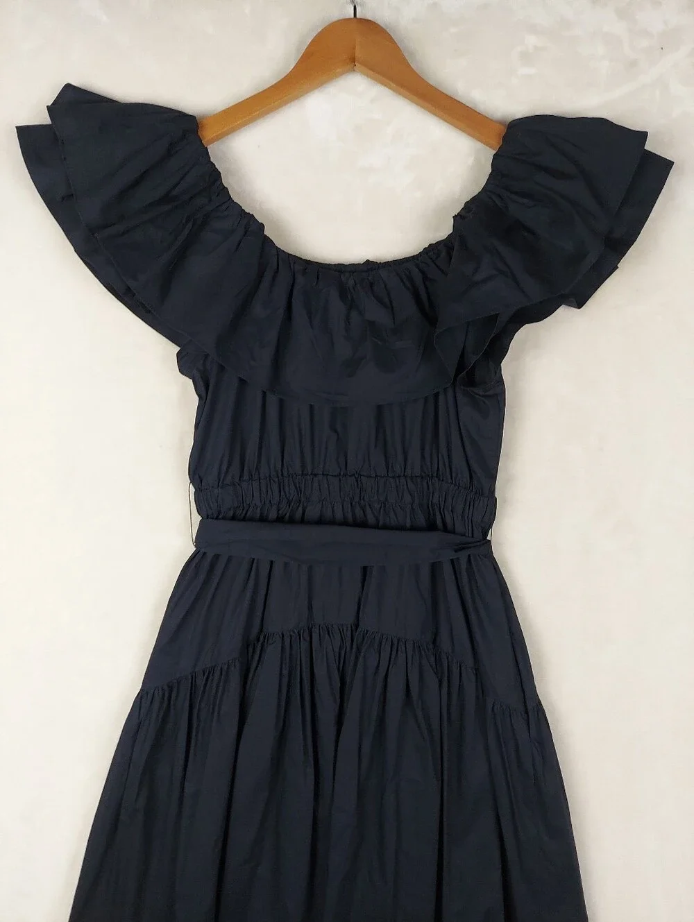 Ulla Johnson Amira Ruffle Poplin Midi Dress Black Spring Summer 2022 Sz 00 - Picture 5 of 11